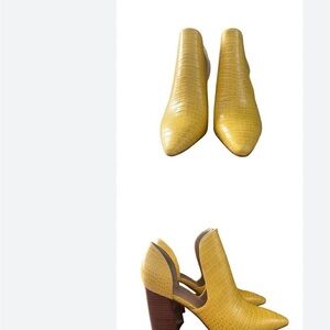 Charles by Charles Davis Yellow Croc-Embossed Pointed Block Heel Pumps